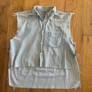 Distressed Denim Sleeveless Top